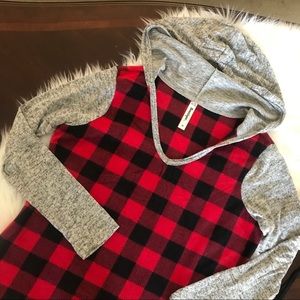 Buffalo plaid fleece hoodie
